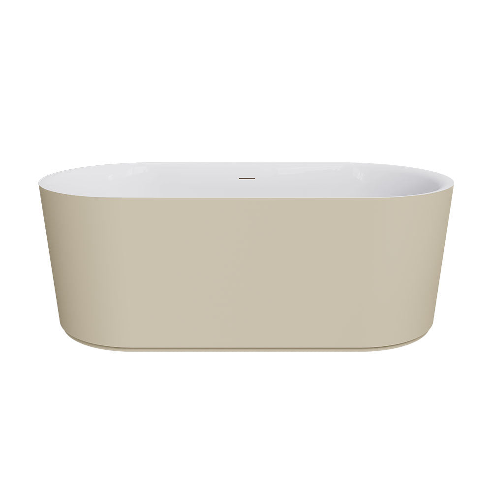 Fienza ST08-150K Empire Slim Solid Surface Acrylic Bath, 1500mm, Matte Khaki Ext, Gloss White Int