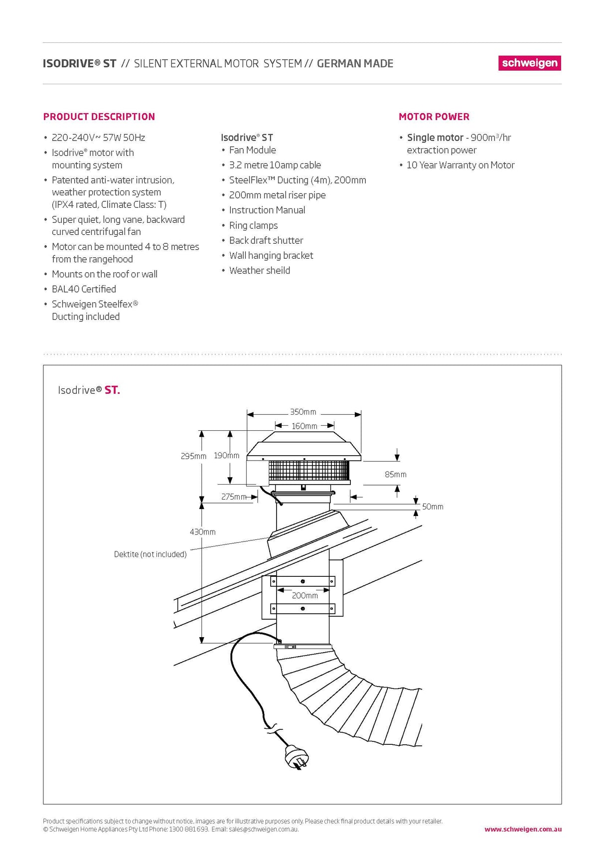 Schweigen UM-9ST 90cm Silent Undermount Rangehood, 900m3/hr, Stainless Steel