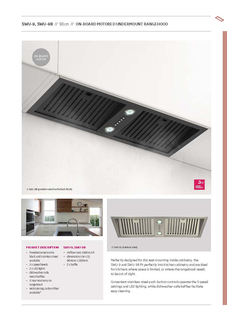 Schweigen SWU-9B 90cm Undermount Rangehood with On-Board Motor, Matte Black