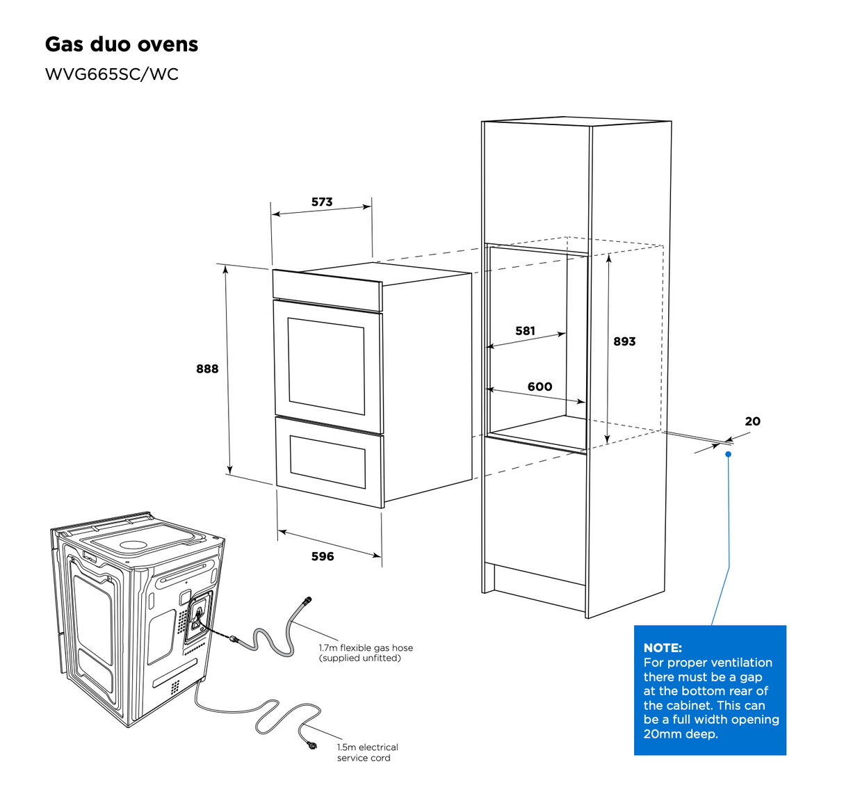 Westinghouse Wvg665Scng 60Cm Stainless Steel Fan Forced Gas Wall Oven With Separate Grill