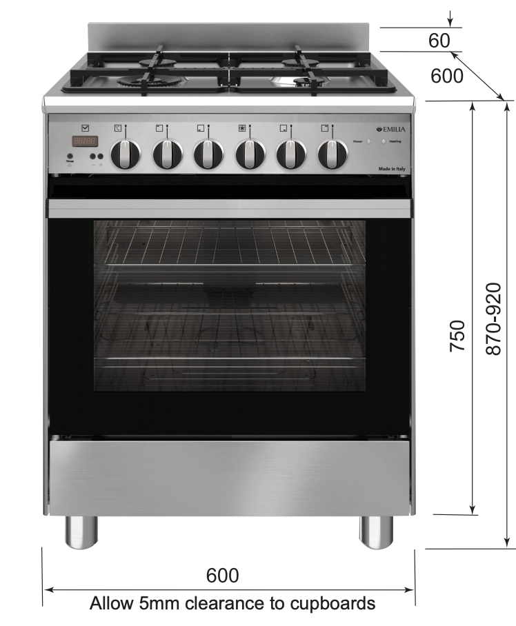 Emilia Em664Ge 60Cm Italian Made Stainless Steel Dual Fuel Stove Stoves