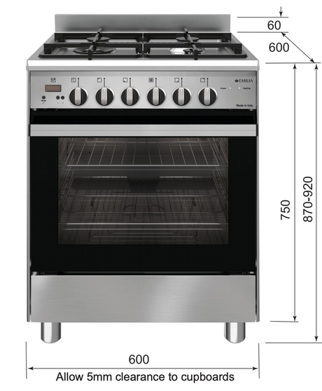 Emilia Em664Ge 60Cm Italian Made Stainless Steel Dual Fuel Stove Stoves
