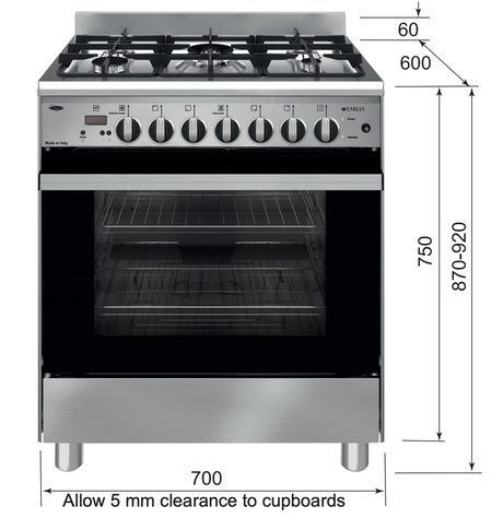 Emilia Em765Dop 70Cm Italian Made Stainless Steel Gas Stove
