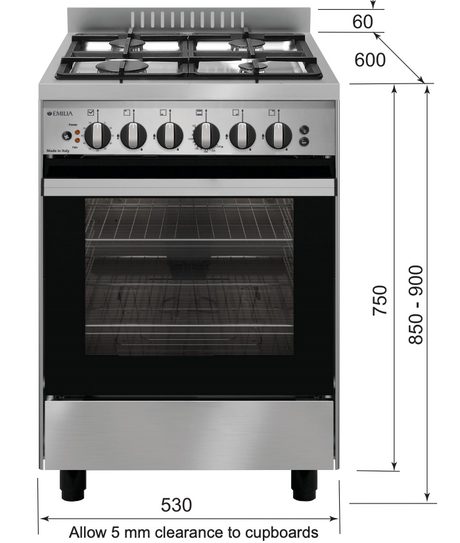 Emilia Em534Gg 53Cm Stainless Steel Italian Made Gas Stove