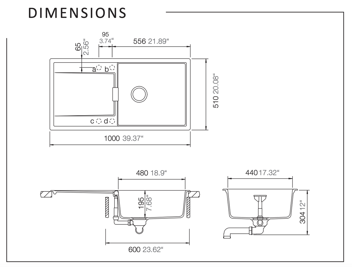 Abey MD100LB Schock Mono Single Bowl with Drainer - Onyx Black - In Stock