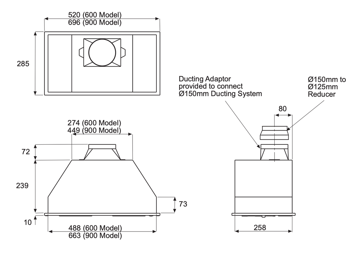 Robinhood RCP9SS 70cm Undermount Rangehood