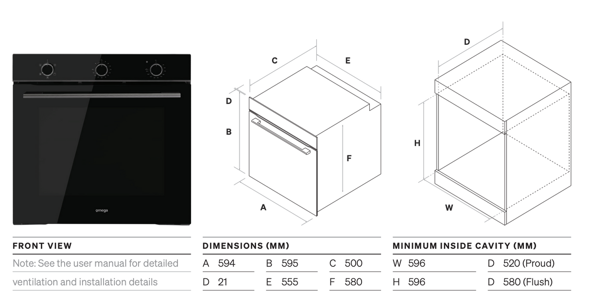 WVG6314SD Gas Oven Replacement - Omega OBO605MCOM 60cm Electric Oven
