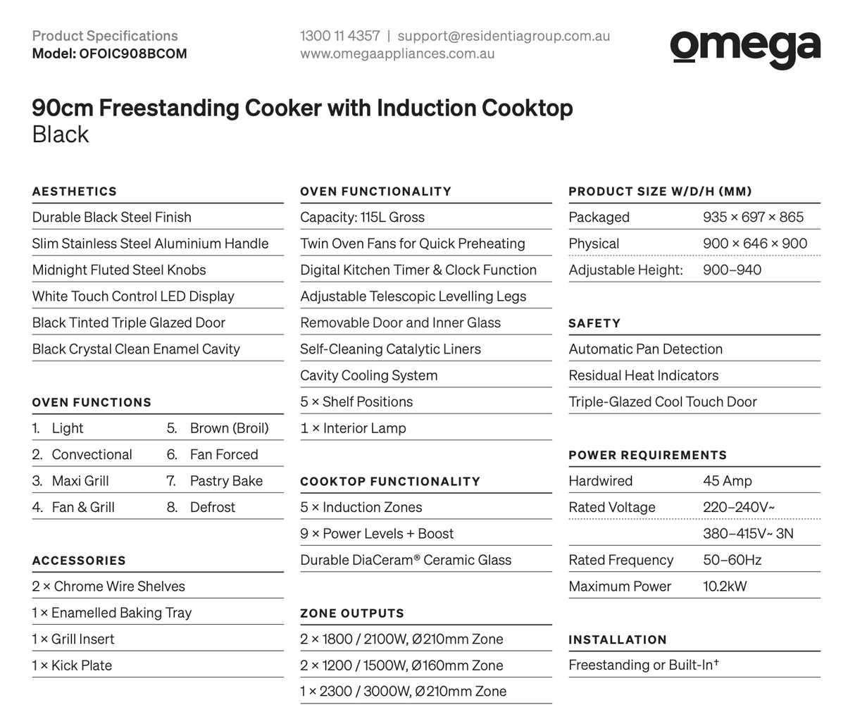 Omega OFOIC908BCOM 90cm Freestanding Induction Stove