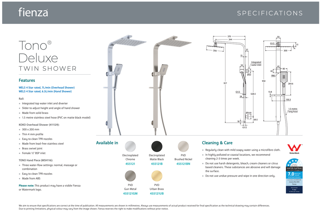 Fienza Tono Deluxe Twin Shower 455121BN Brushed Nickel