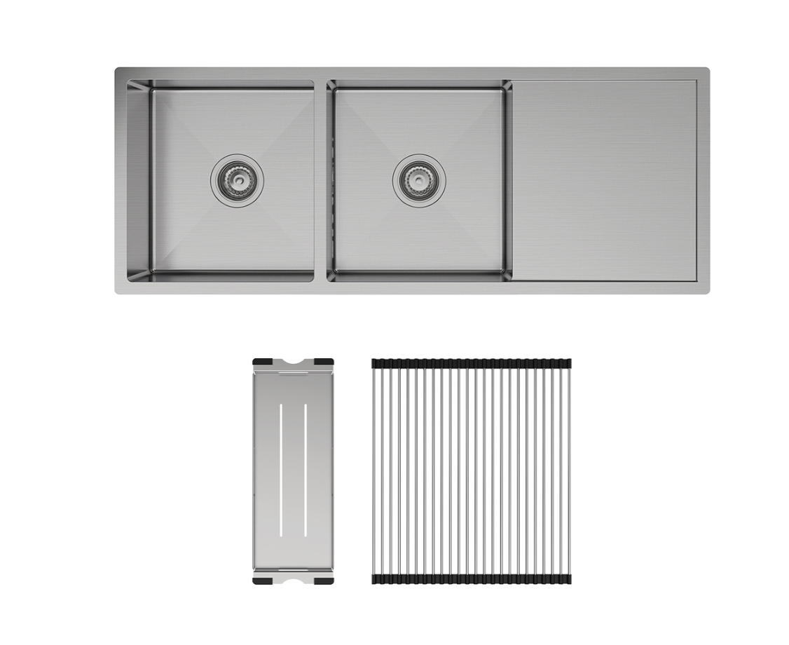 Fienza 68408-KIT Hana 29L/29L Double Kitchen Sink with Drainer
