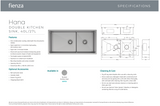 Fienza 68406 Hana Double Kitchen Sink 40L/27L