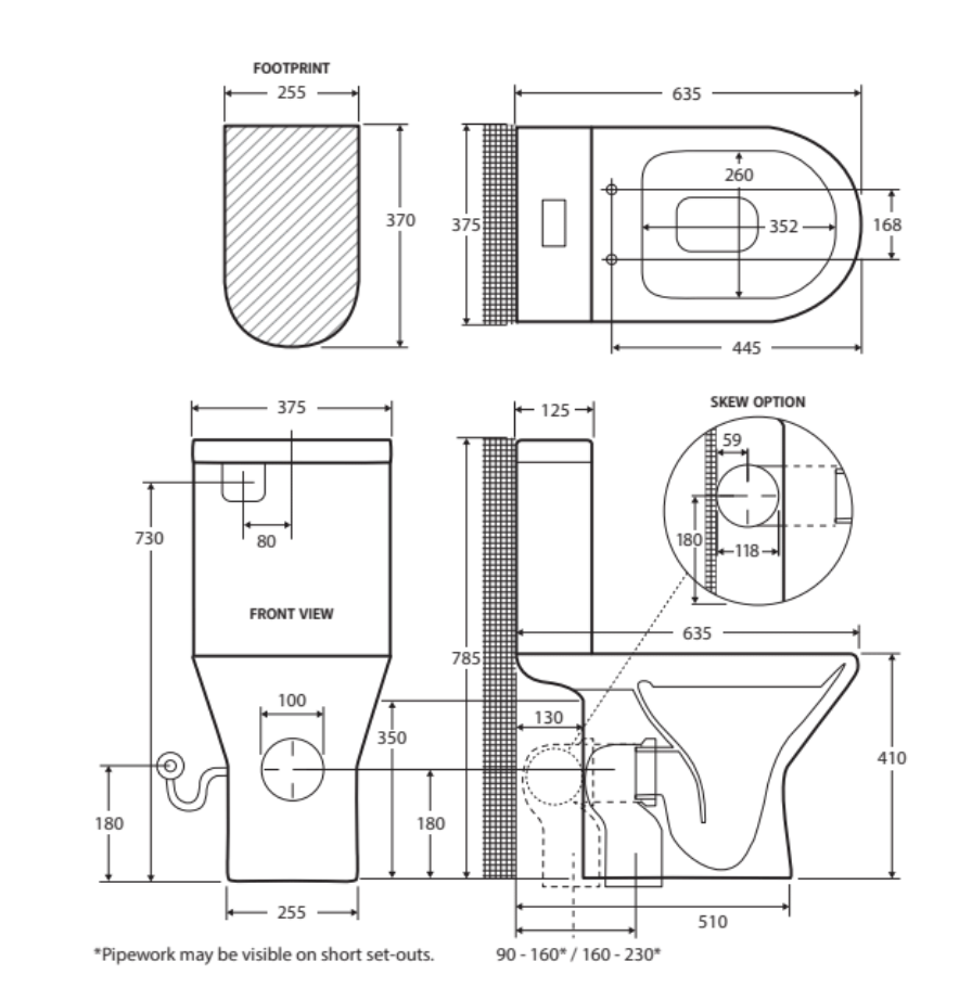 Fienza K0123A-2 Chica Close Coupled S-Trap 90-160mm Toilet, White