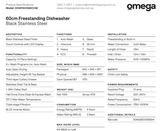 Omega ODWF6015BXCOM 60cm Dark Steel Freestanding Dishwasher