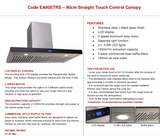 Euro Appliances EA90STRS 90cm Straight Touch Control Canopy - Ex Display Discount - Next Day Availability