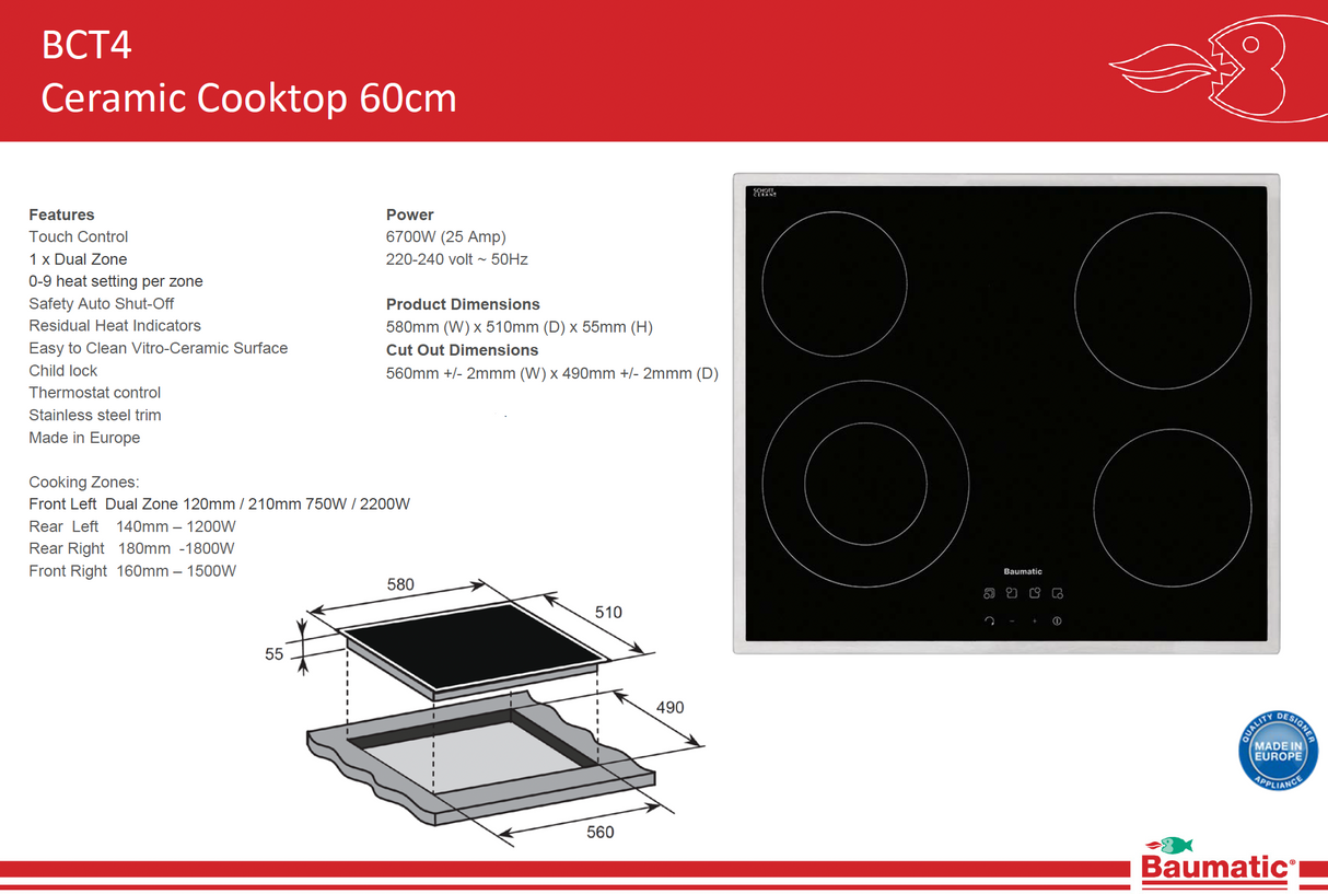 Baumatic BCT4 60cm Ceramic Cooktop