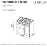 Artusi AFGR935B Freestanding Cooker 90cm with Gas Hob, Black