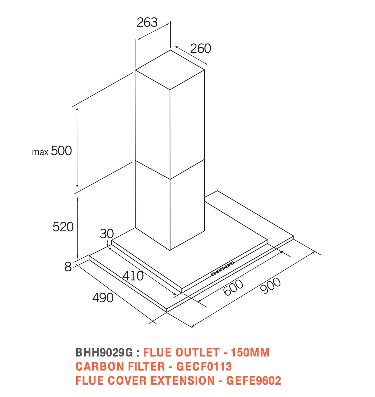 Baumatic BHH9029G 90cm Canopy Rangehood