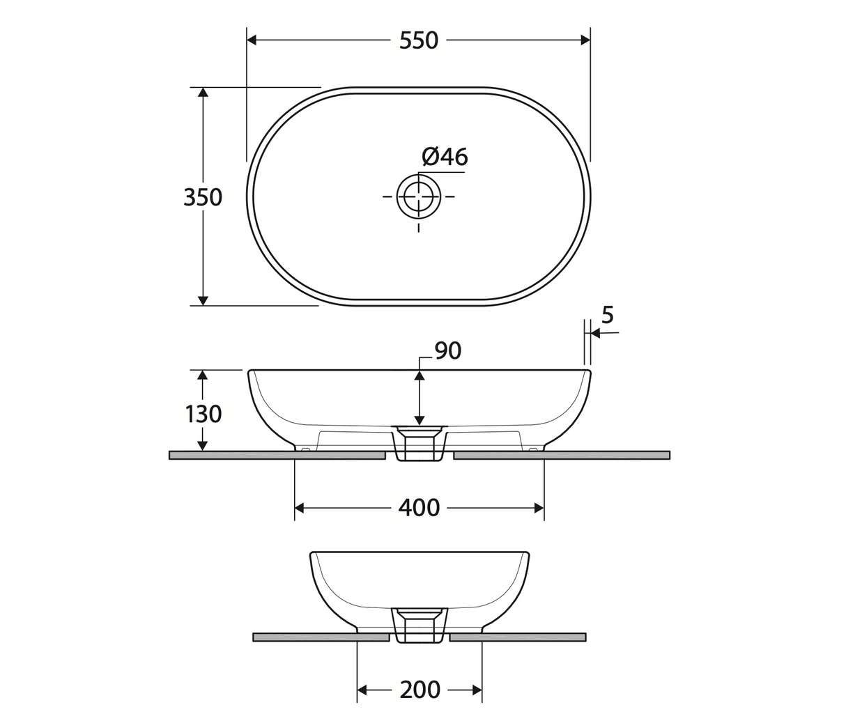 Fienza 606100MW Feeling Above Counter RAK Ceramic Oval Basin, Matte White