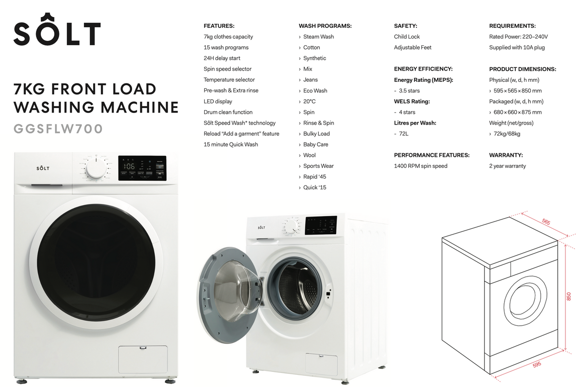 Solt GGSFLW700 7KG Front Load Washing Machine