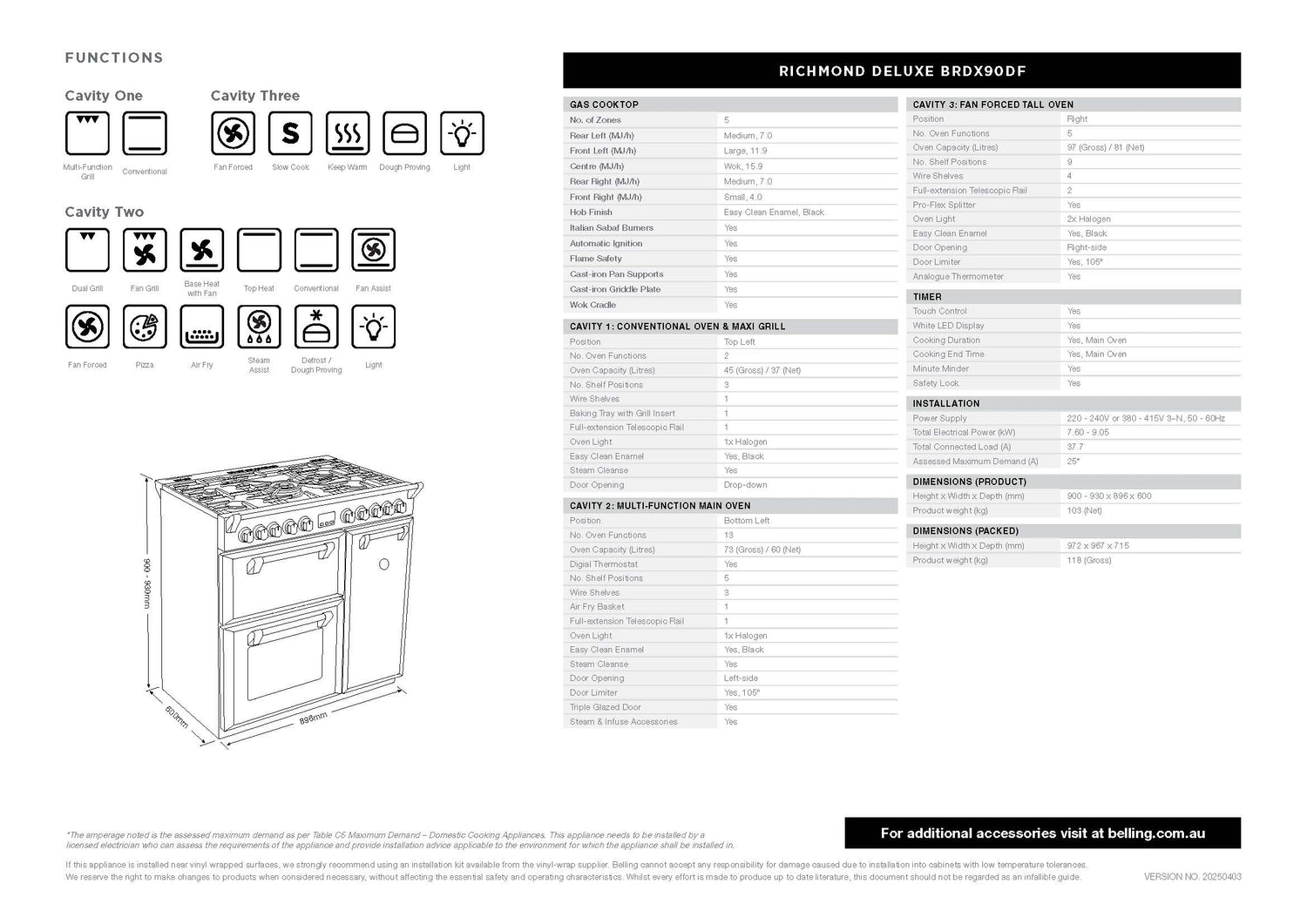 Belling BRDX90DFAN 90cm Richmond Deluxe Dual Fuel Freestanding Oven, Split Ovens, Anthracite