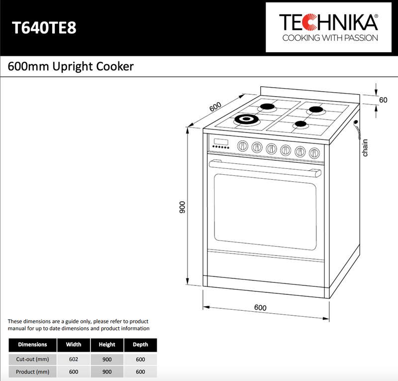 Gas upright online stove 600mm
