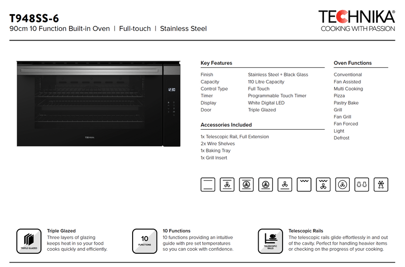 Technika T948SS-6 90cm Electric Built in Oven