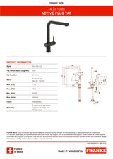 Franke TA7610MB Active L-Shape Mixer Tap, Matt Black