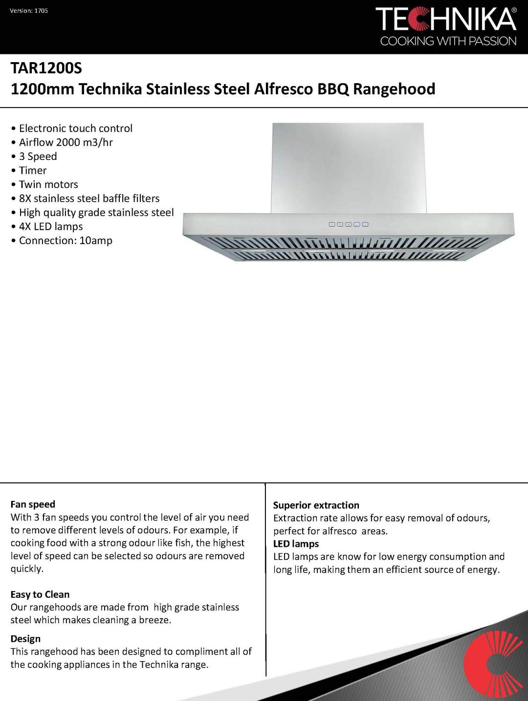 Technika Tar1200S 120Cm Outdoor Bbq Canopy Rangehood Rangehoods