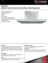 Technika Tar1200S 120Cm Outdoor Bbq Canopy Rangehood Rangehoods