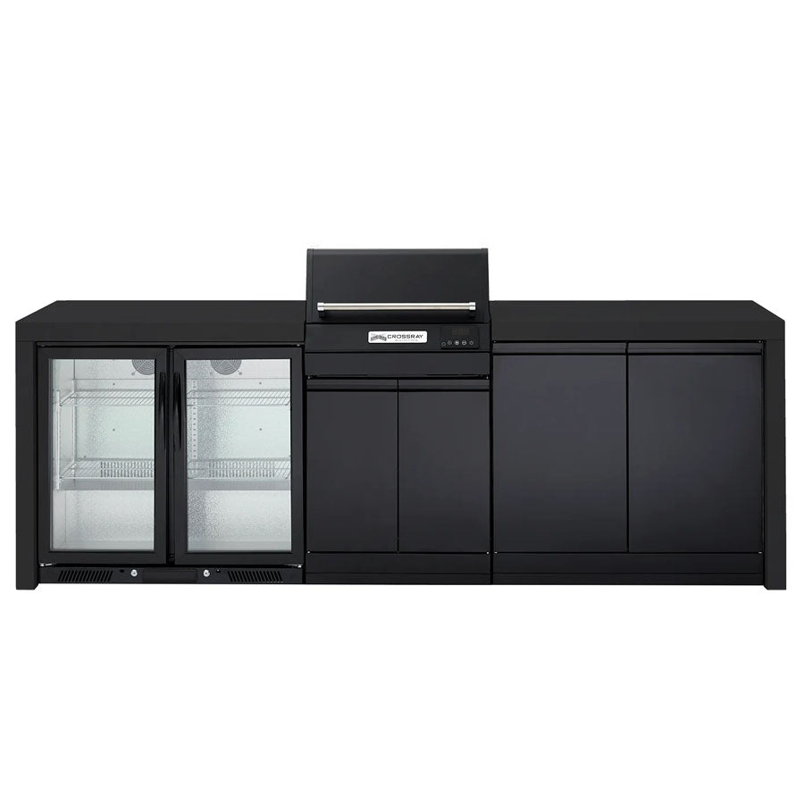 Crossray TCEK-11 eXtreme Electric Outdoor BBQ Kitchen with Double Drinks Fridge, Black Top