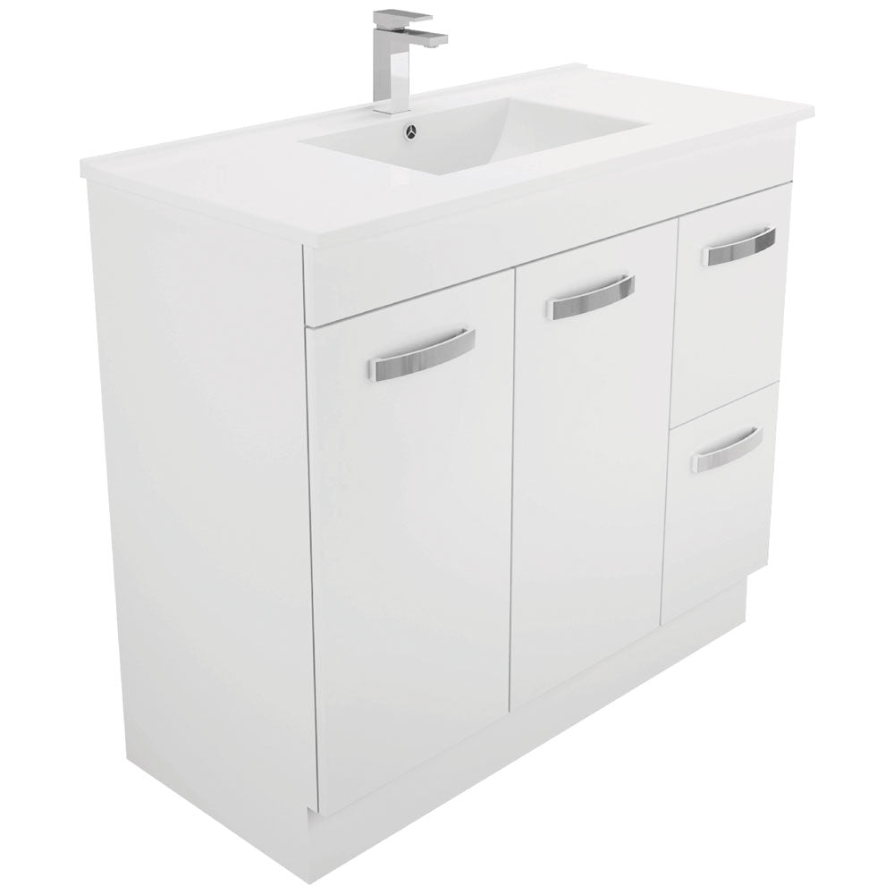 Fienza TCL100NKWR 1000mm Dolce Amato On Kickboard Vanity, Right Drawers, 1 Taphole, Gloss White