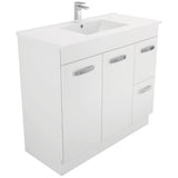 Fienza TCL100NKWR 1000mm Dolce Amato On Kickboard Vanity, Right Drawers, 1 Taphole, Gloss White