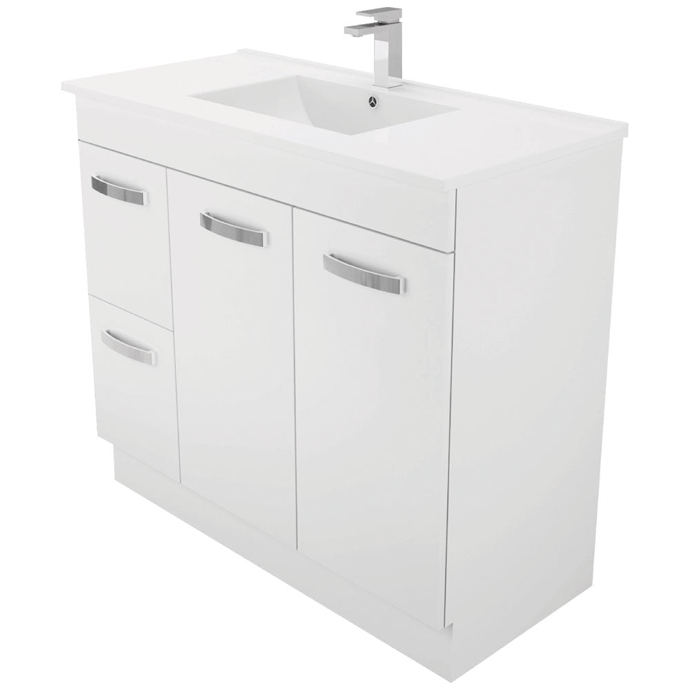 Fienza TCL100NKLR 1000mm Dolce Amato On Kickboard Vanity, Left Drawers, 1 Taphole, Gloss White