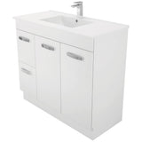 Fienza TCL100NKLR 1000mm Dolce Amato On Kickboard Vanity, Left Drawers, 1 Taphole, Gloss White