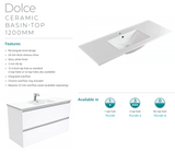 Fienza Dolce Tcl120C 1200Mm Fingerpull Vanity On Kickboard White - Special Order Units