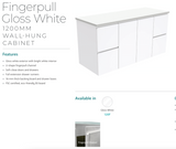 Fienza Dolce Tcl120F 1200Mm Fingerpull Wall Hung Vanity White - Special Order Units
