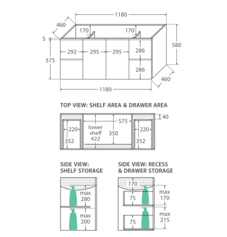 Fienza Dolce Tcl120F 1200Mm Fingerpull Wall Hung Vanity White - Special Order Units