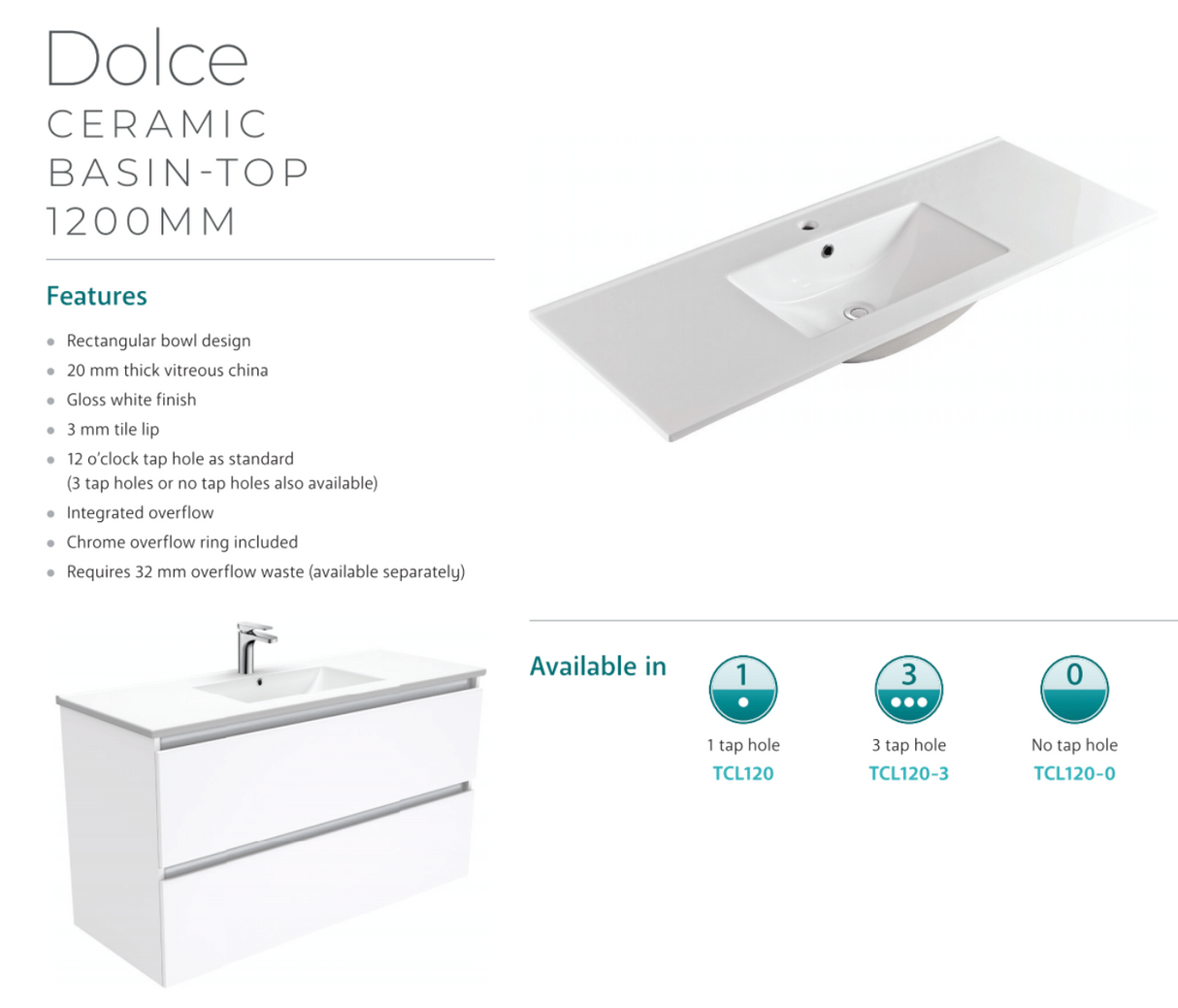 Fienza Tcl120S 1200Mm Dolce Edge Scandi Oak Wall Hung Vanity - Special Order Units