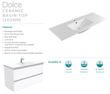 Fienza Dolce 1200Mm Tcl120Z Fingerpull Wall Hung Vanity Satin White - Special Order Units