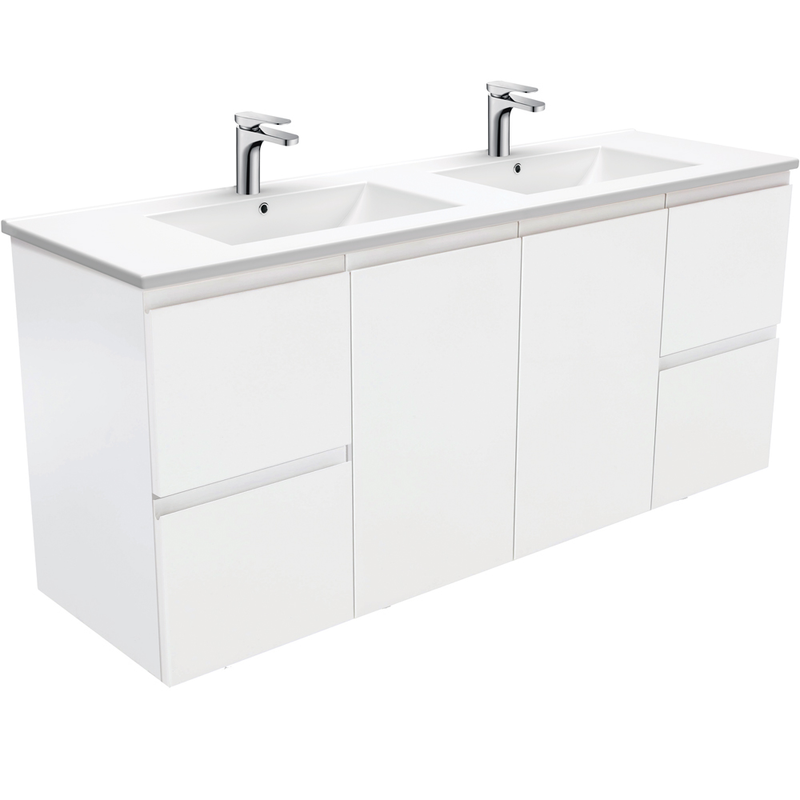 Fienza TCL150ZD Dolce Fingerpull Matte 1500mm Vanity wall hung (Double Bowl) Matte White