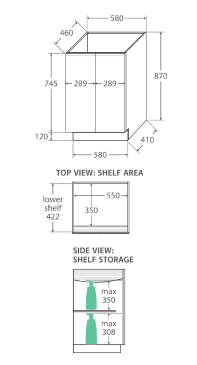 Fienza Dolce Tcl60C Fingerpull 600Mm White Vanity With Kickboard - Special Order Units