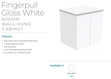 Fienza Dolce Tcl60F Fingerpull 600Mm Wall Hung White Vanity - Special Order Units