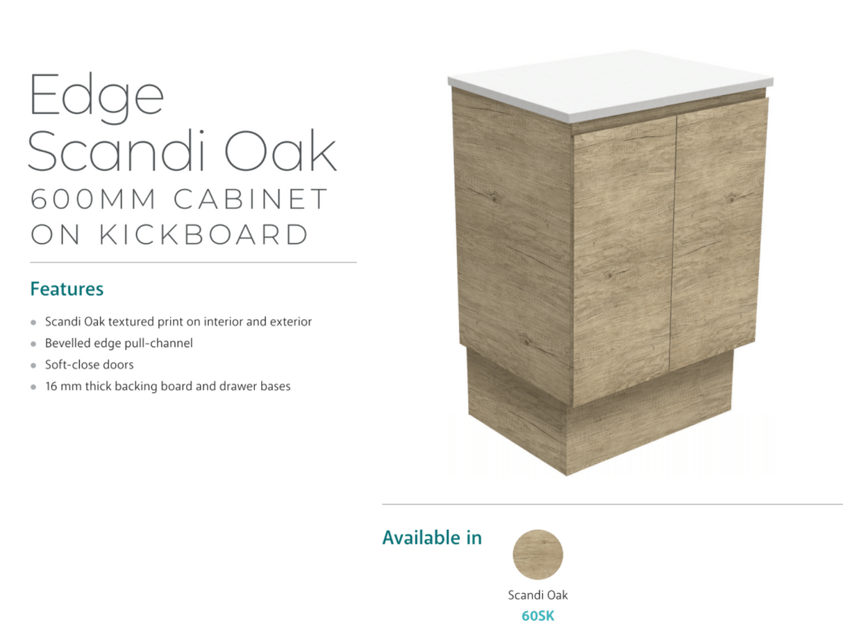 Fienza Dolce Edge Tcl60Sk 600Mm Scandi Oak Wall Hung Vanity With Kickboard- Special Order Units