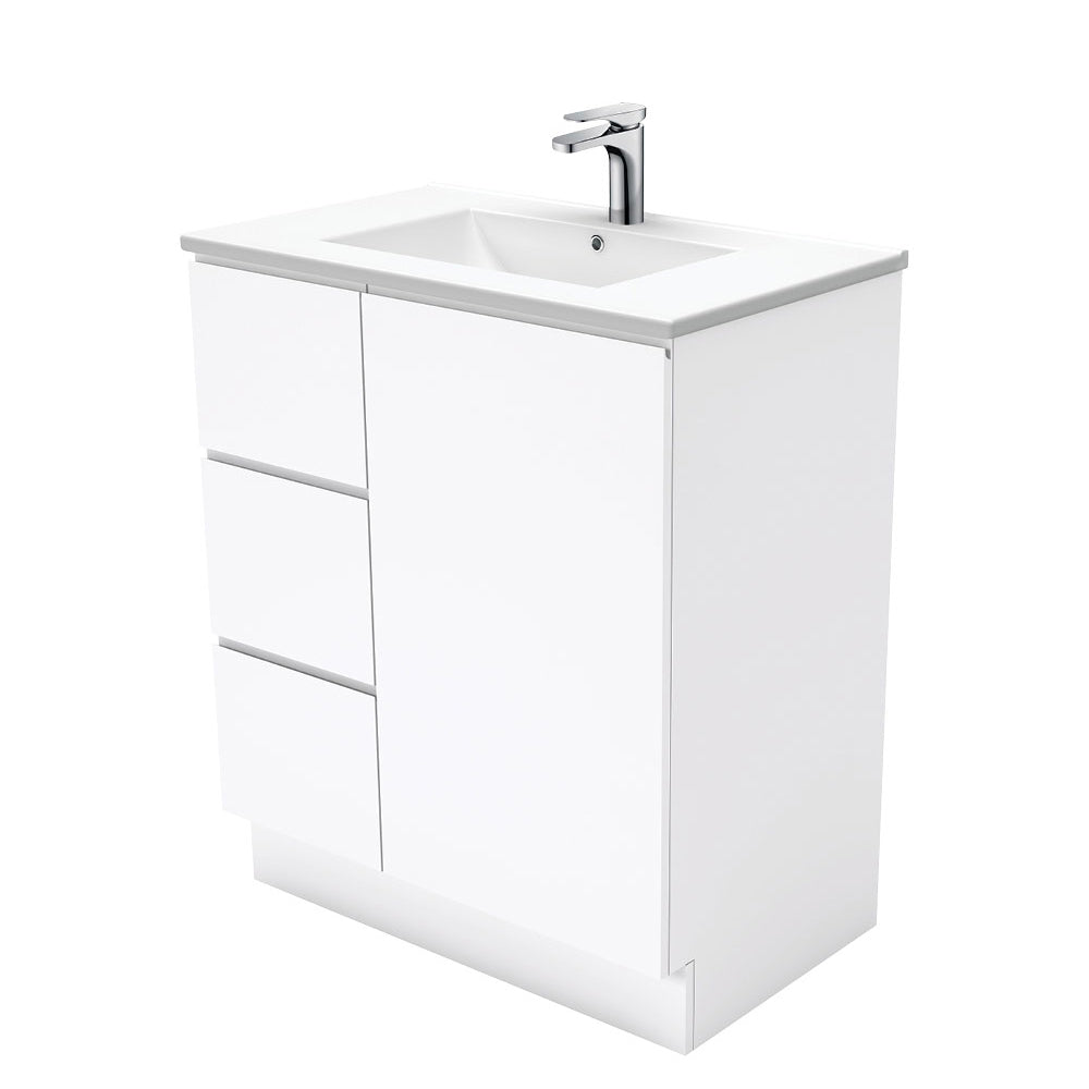 Fienza Dolce Tcl75Cl 750Mm White Fingerpull Vanity With Kickboard Left Hand Drawers - Special Order