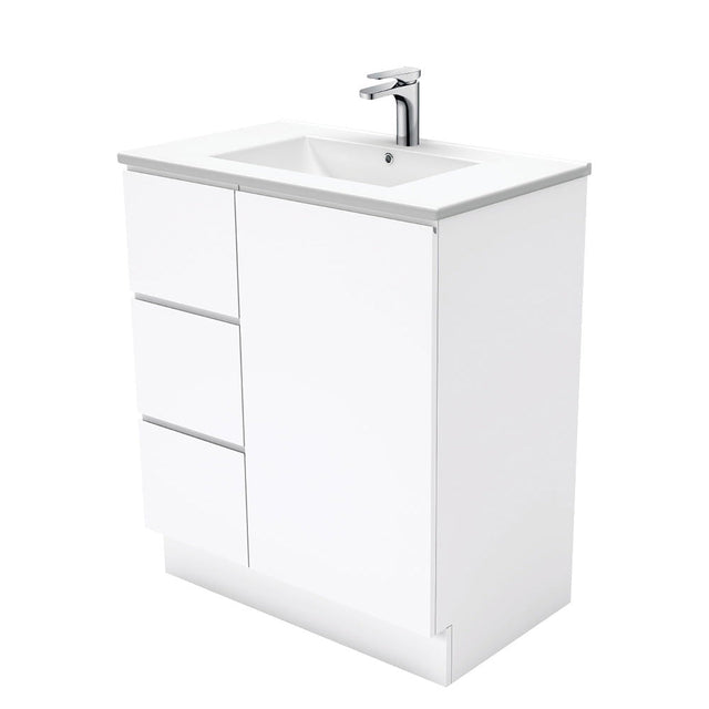 Fienza Dolce Tcl75Cl 750Mm White Fingerpull Vanity With Kickboard Left Hand Drawers - Special Order