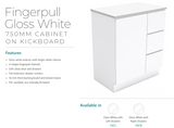 Fienza Dolce Tcl75Cl 750Mm White Fingerpull Vanity With Kickboard Left Hand Drawers - Special Order