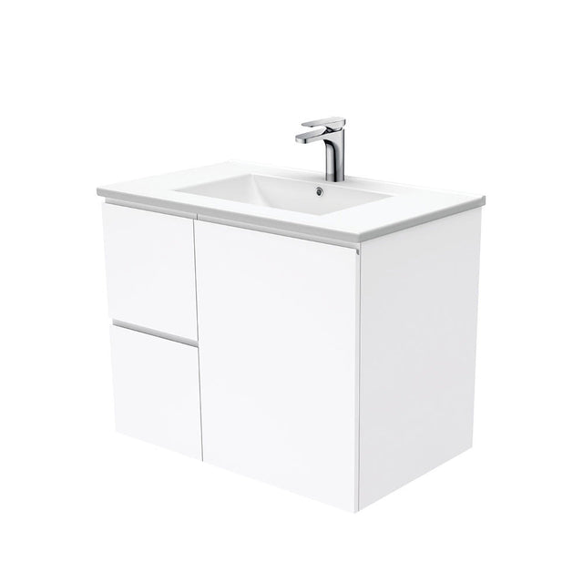 Fienza Dolce Tcl75Fl 750Mm White Fingerpull Wall Hung Vanity Left Hand Drawers - Special Order Units