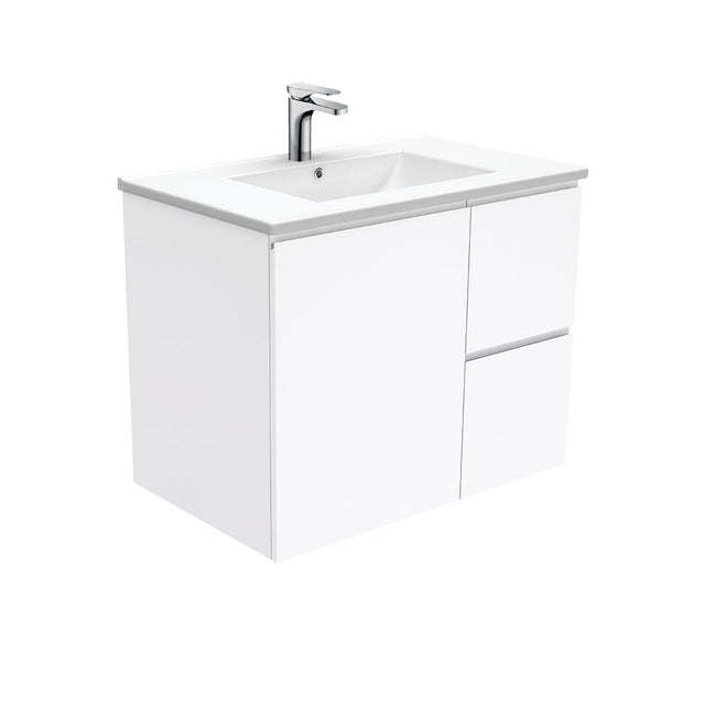 Fienza Dolce Tcl75Fr 750Mm White Fingerpull Wall Hung Vanity Right Hand Drawers - Special Order