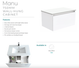 Fienza Dolce Tcl75H Manu 750Mm White Wall Hung Vanity Unit - Special Order Units