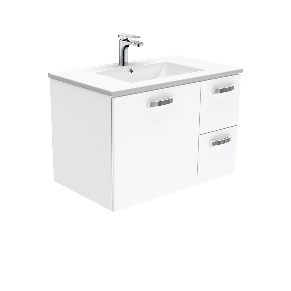 Fienza Dolce Ceramic Tcl75Jr 750Mm White Wall Hung Vanity With Handles Right Hand Drawers - Special